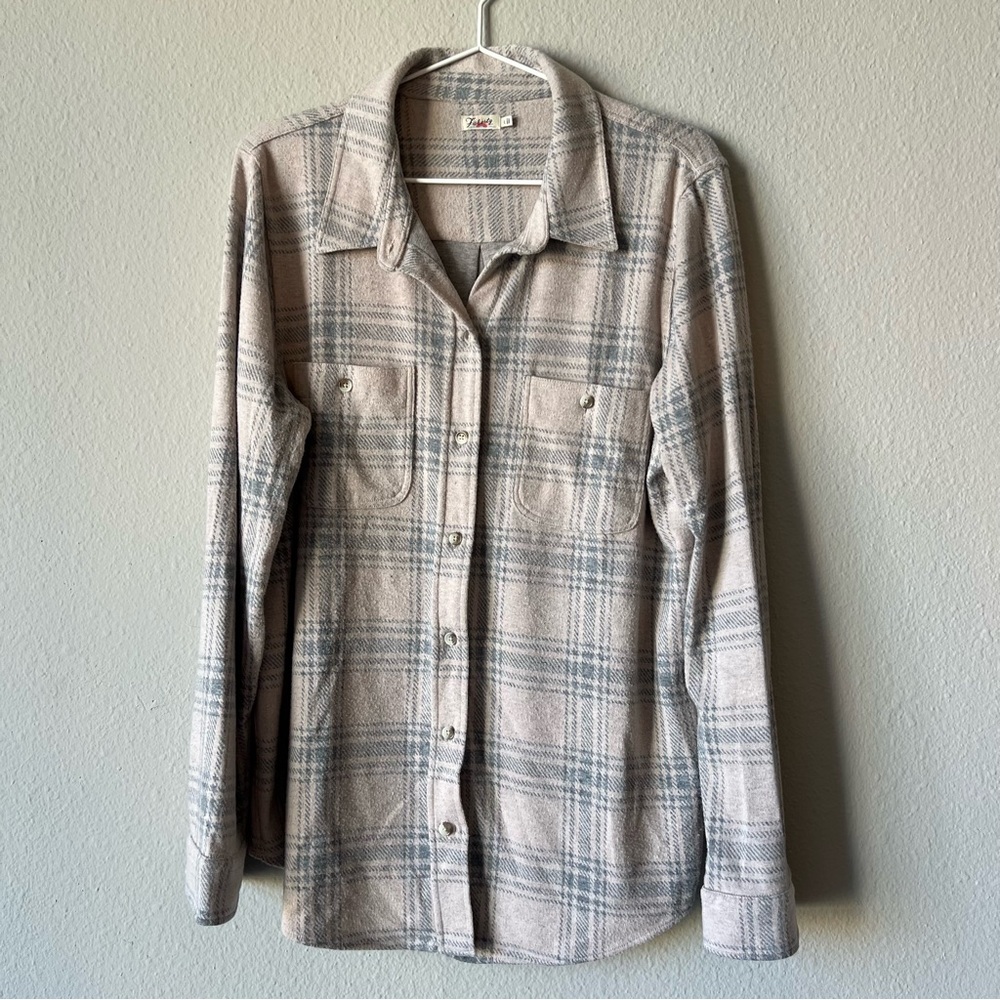 Faherty Beige and Gray Plaid Flannel